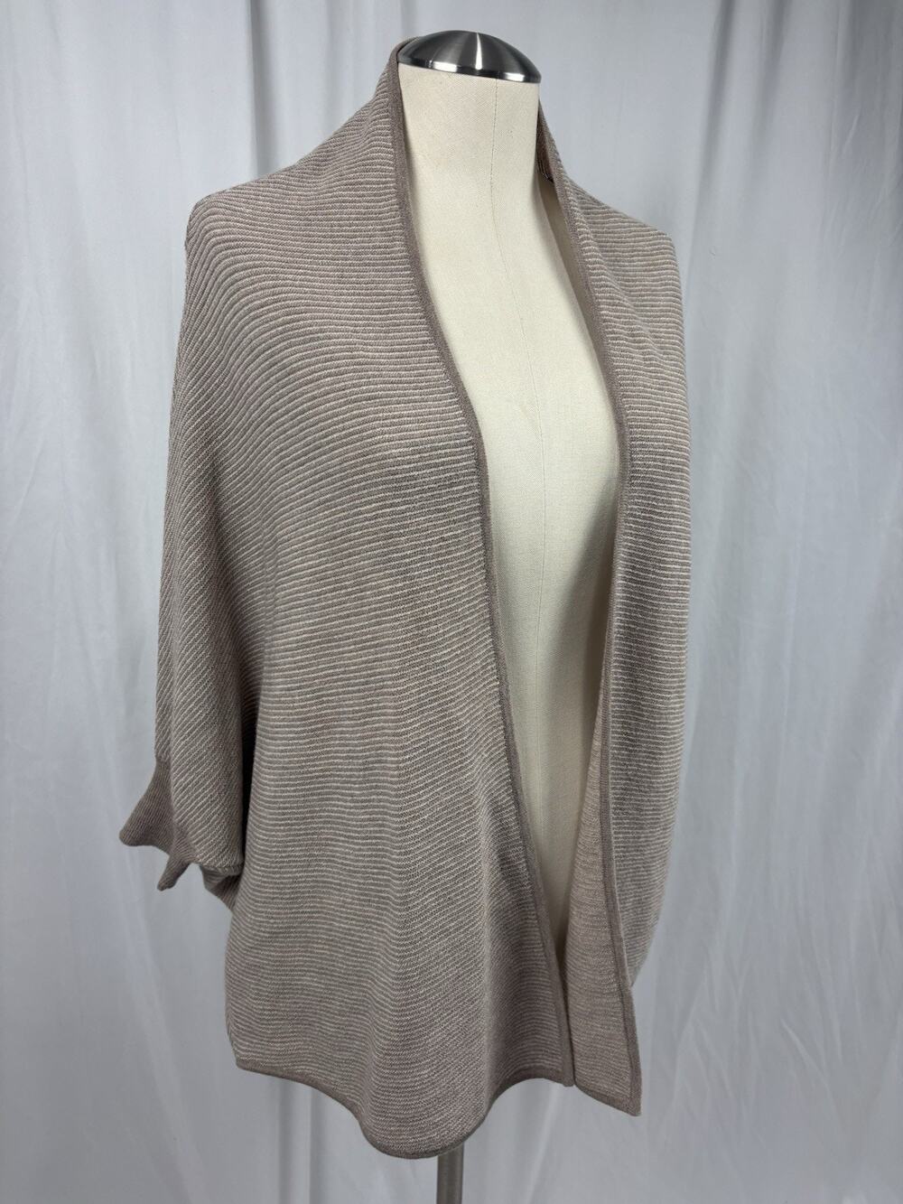 Eileen Fisher Women’s S Open Front Soft Wool Cardigan Tan Boxy Dolman Sleeve